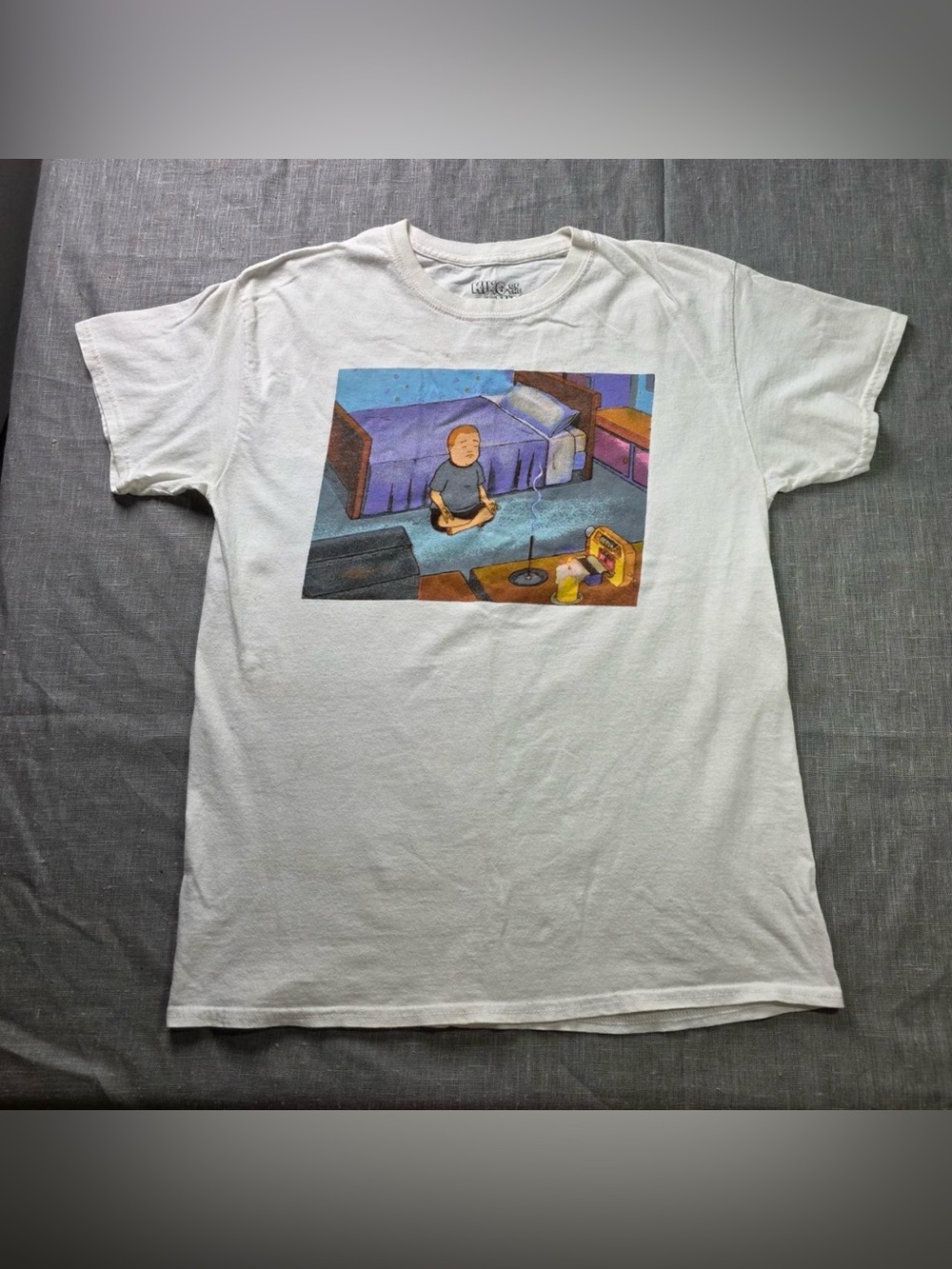 King of the Hill Bobby Hill Meditating Graphic T-Shirt White Sz M